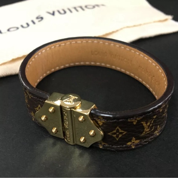 Monogram Bracelet Gold Louis Vuitton Leather Jewelry Louis